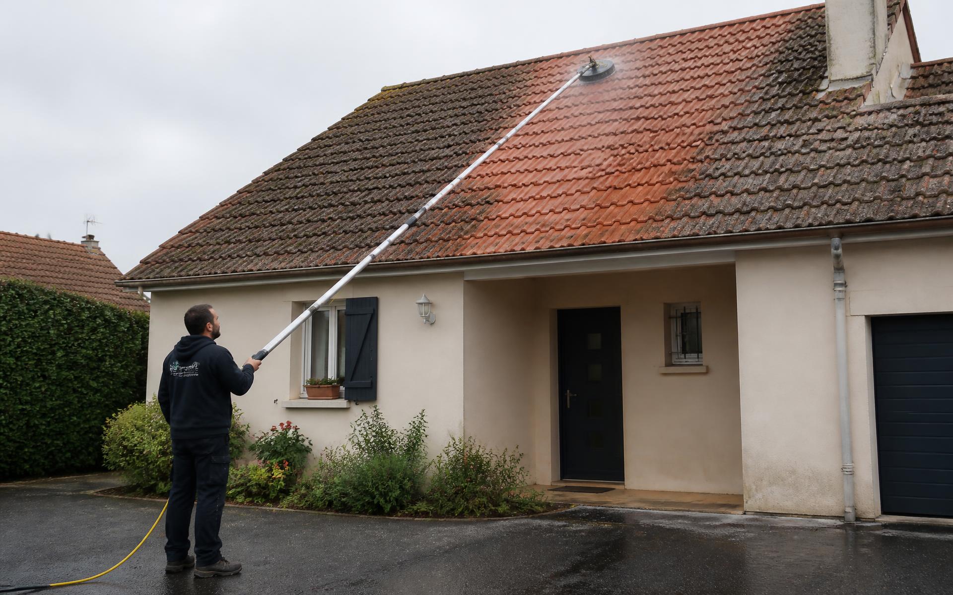 Nettoyage de toiture à la perche télescopique par ED'Toiture à Arras (62)